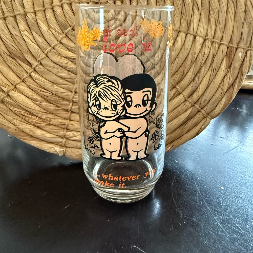 Vintage 1970 "Love Is.." Drinking Glass By Kim Casali Faded Condition